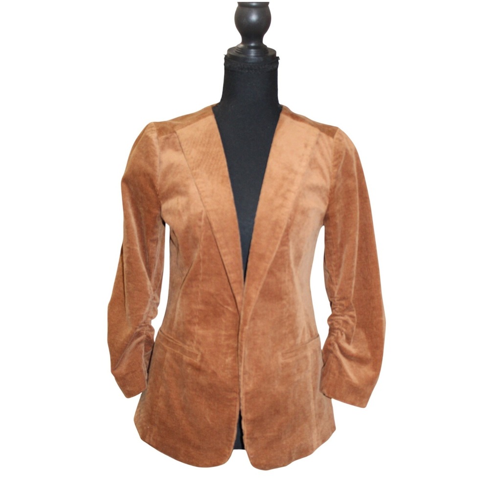 Skies Are Blue Ruched Sleeve Corduroy Blazer Women XS Brown